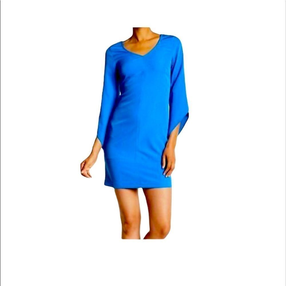 LAUNDRY by Shelli Segal Blue Crepe Tulip Sleeve Dress NWOT Size 4